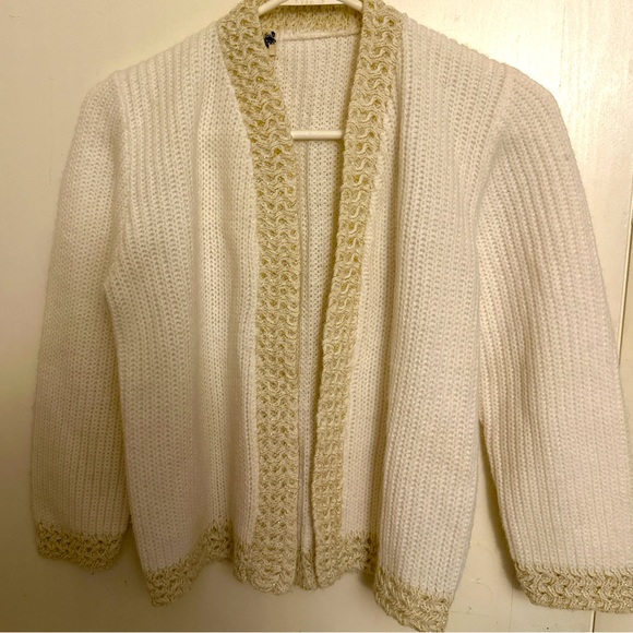 Vintage Dotty Mann white  cardigan - Picture 1 of 11